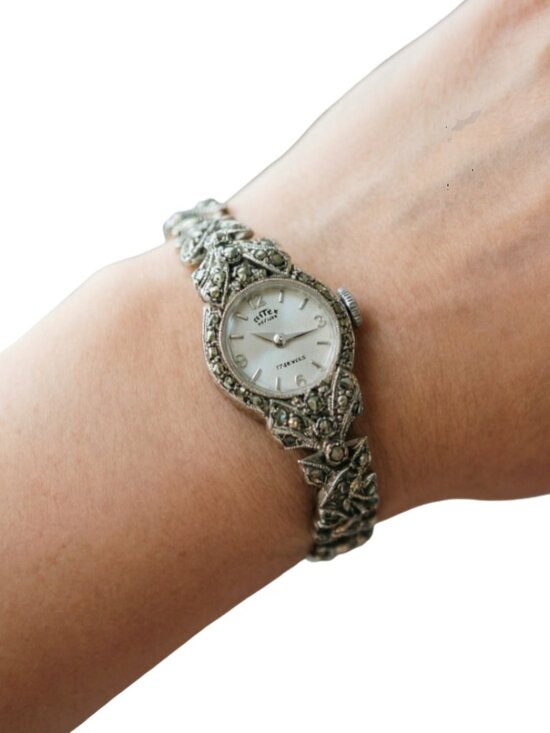 Ritex Accessories - Vintage 50s Ritex Swiss Mechanical Watch Marcasite Silver Plated 17 Jewels Hand